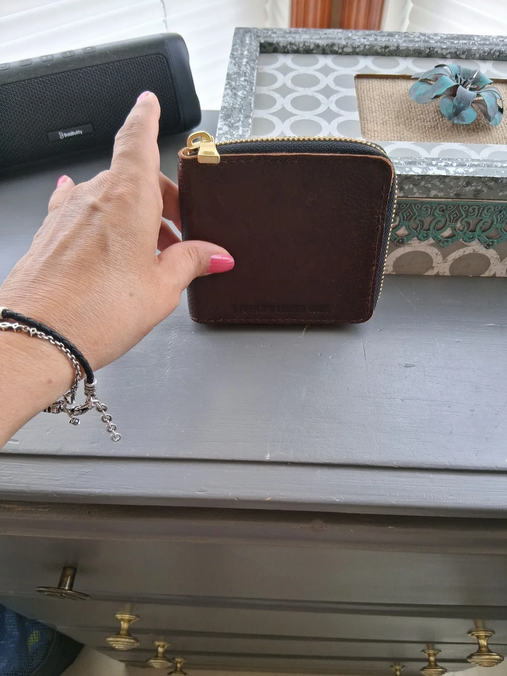 Portland Leather Brown Leather Zip Wallet for Unisex